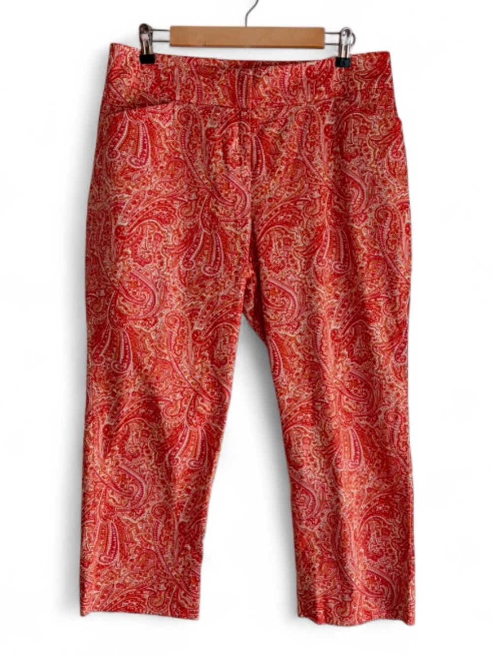 Talbots Orange and White Paisley Print Cropped Curvy Capri Pants Size 10